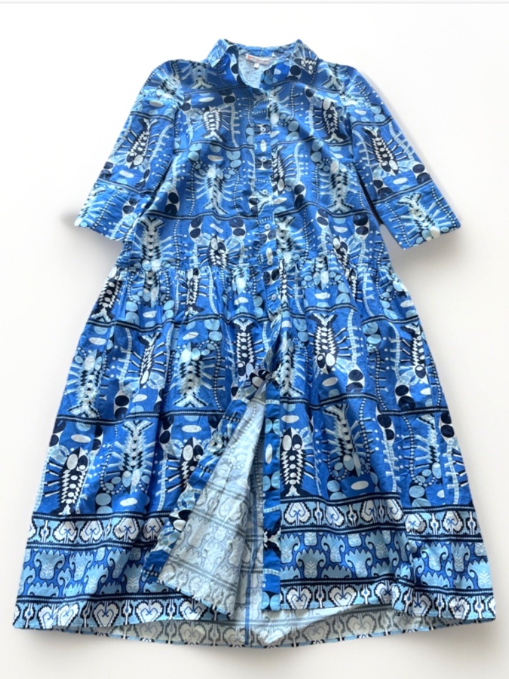 Jude Connally Midi Dress Large Blue Poplin Cotton Sutton Fish Artsy Long